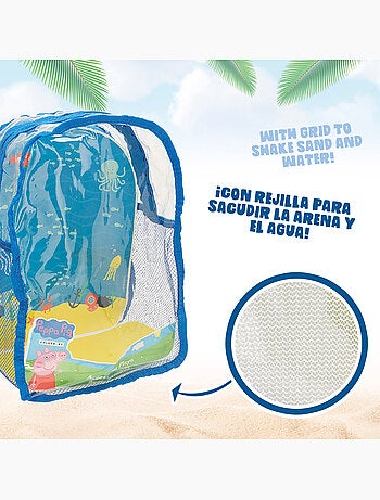 Conjunto de balde de praia peppa pig com acessórios e mochila para transporte