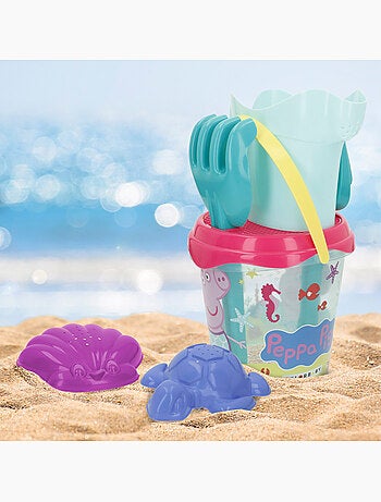 Conjunto de balde de praia peppa pig com acessórios e mochila para transporte