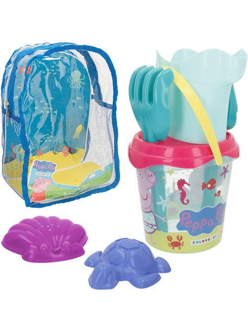 Conjunto de balde de praia peppa pig com acessórios e mochila para transporte - Kiabi