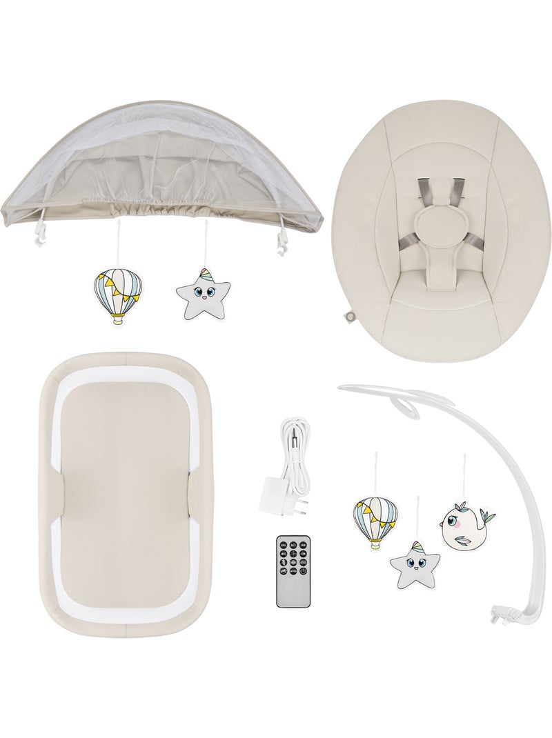 Conjunto de baloiço e alcofa elétrica 360° LIONELO Vivi - 12 melodias - 3 modos - Comando à distânci Bege - Kiabi