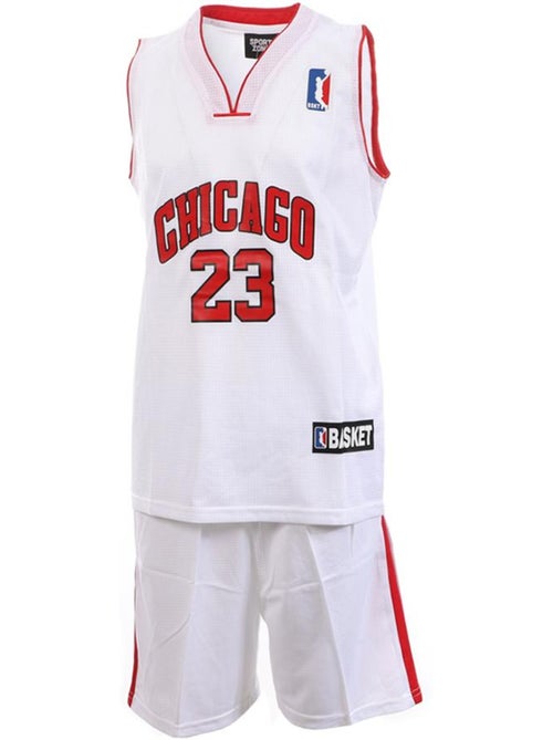Conjunto de Basquetebol Chicago Bulls Branco para Criança Sport Zone DAPL5811 - Kiabi Conjunto de Basquetebol Chicago Bulls Branco para Criança Sport Zone DAPL5811 - Kiabi