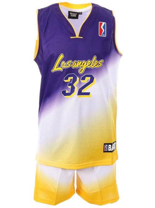 Conjunto de Basquetebol Los Angeles Roxo/Amarelo para Rapaz Sport Zone - Kiabi Conjunto de Basquetebol Los Angeles Roxo/Amarelo para Rapaz Sport Zone - Kiabi