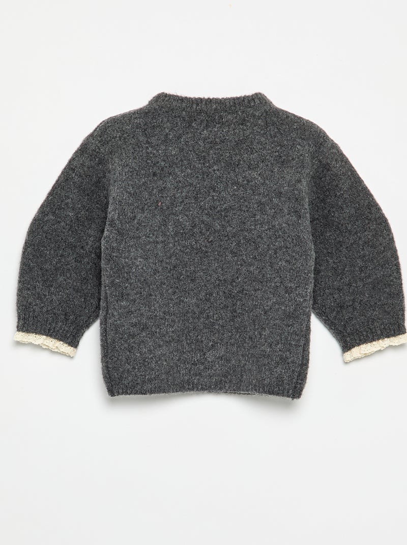 Conjunto de bebé menina de 2 peças - camisola + lenço com pormenores em macramé Cinza - Kiabi