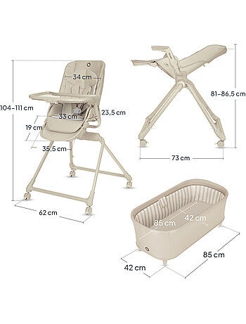 Conjunto de Berço 3 em 1 LIONELO Maddie – Cadeira de Alimentação – Conversível – Até 15 kg – 4 Rodas
