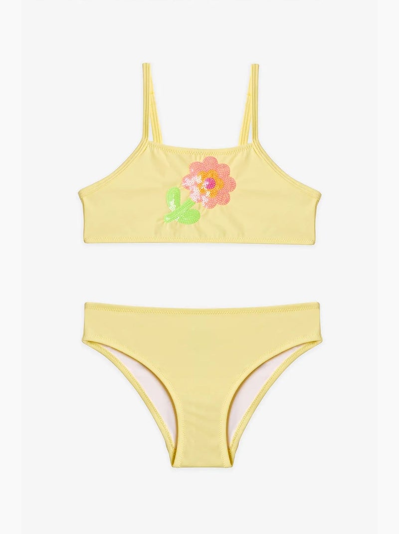 Conjunto de biquíni halter com lantejoulas para menina penti Amarelo-limão - Kiabi