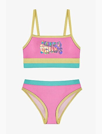 Conjunto de biquíni infantil beauty halter aberto com padrão holograma penti