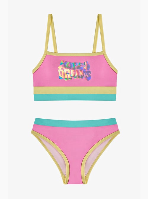 Conjunto de biquíni infantil beauty halter aberto com padrão holograma penti - Kiabi