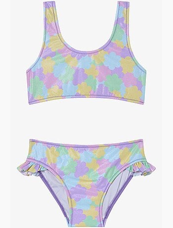 Conjunto de biquíni menina shiny flower com folhos e halter penti