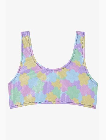 Conjunto de biquíni menina shiny flower com folhos e halter penti