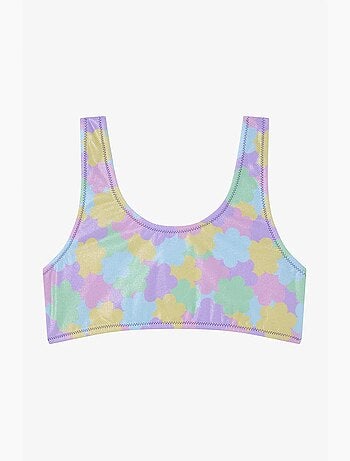 Conjunto de biquíni menina shiny flower com folhos e halter penti