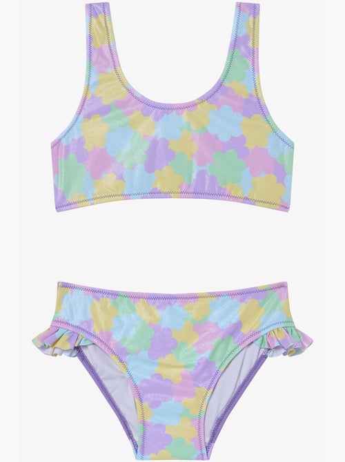 Conjunto de biquíni menina shiny flower com folhos e halter penti - Kiabi