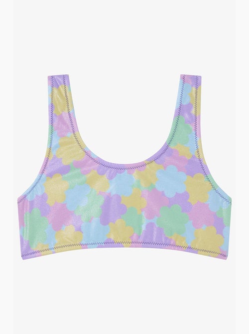 Conjunto de biquíni menina shiny flower com folhos e halter penti - Kiabi