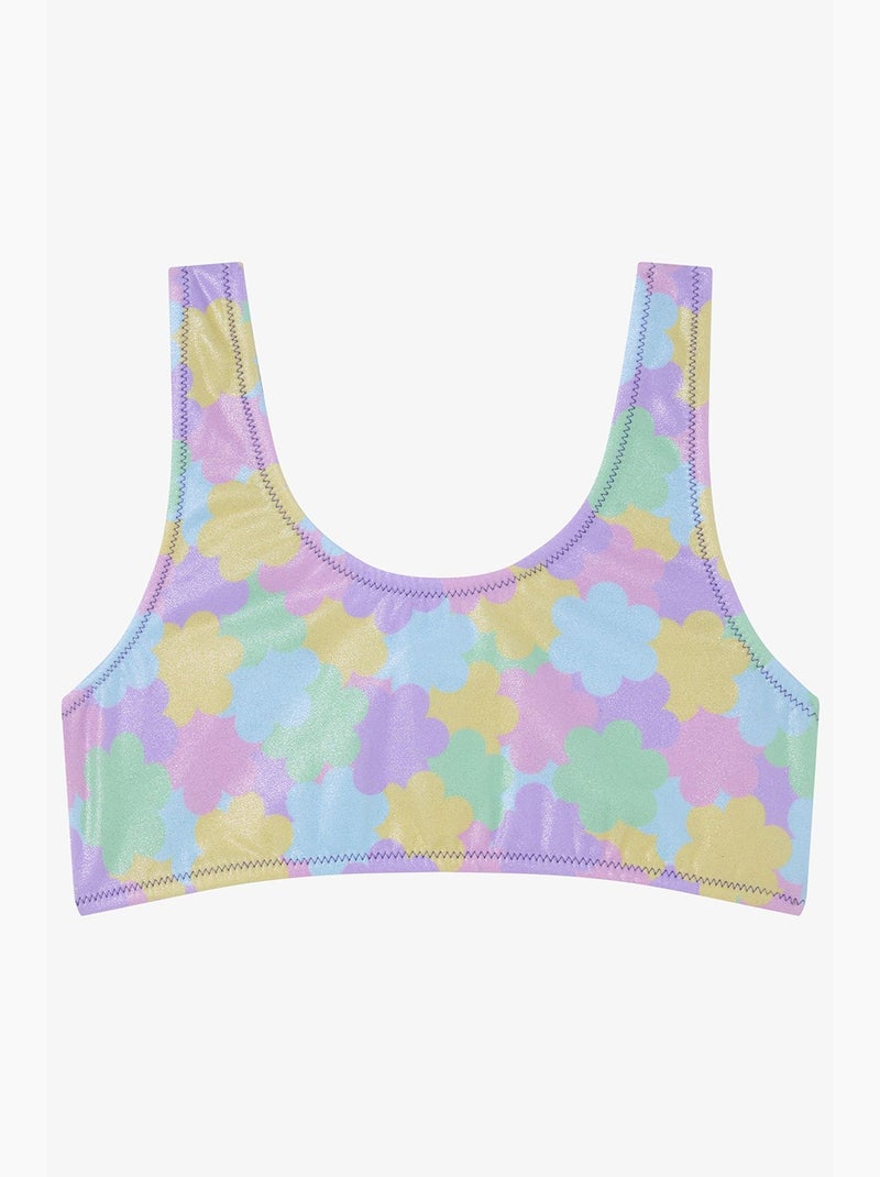 Conjunto de biquíni menina shiny flower com folhos e halter penti Lavanda - Kiabi