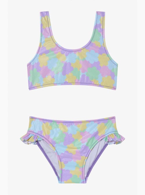 Conjunto de biquíni menina shiny flower com folhos e halter penti - Kiabi