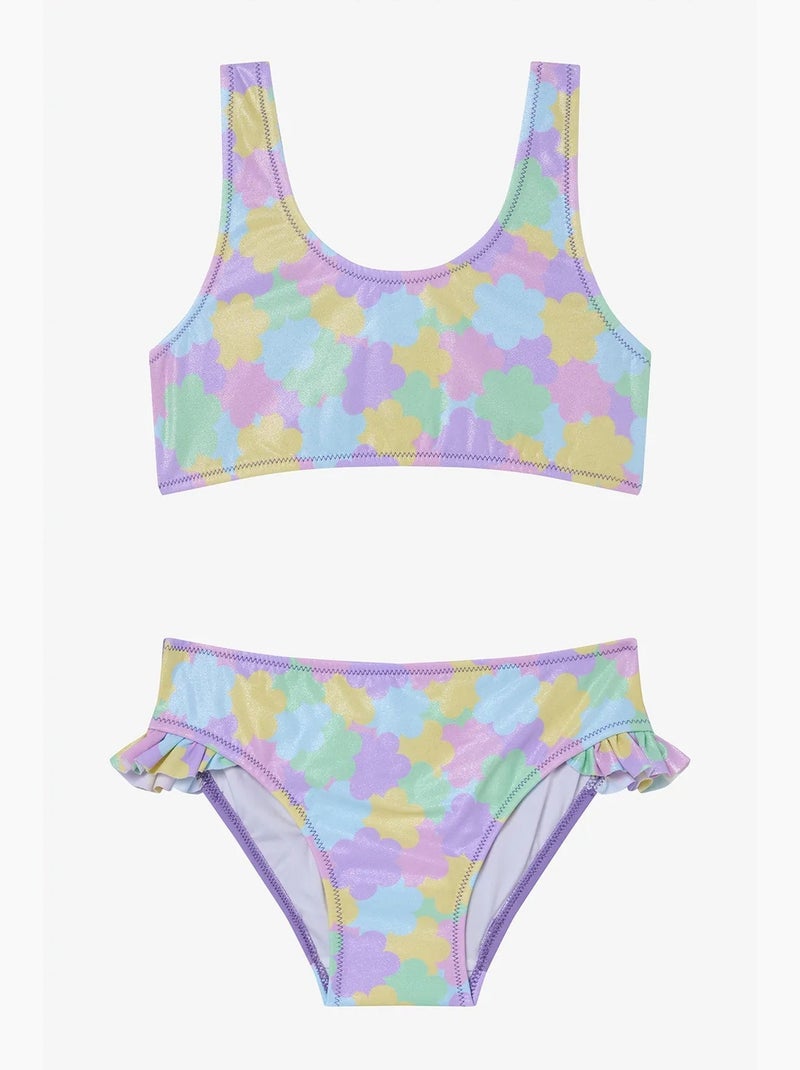 Conjunto de biquíni menina shiny flower com folhos e halter penti Lavanda - Kiabi