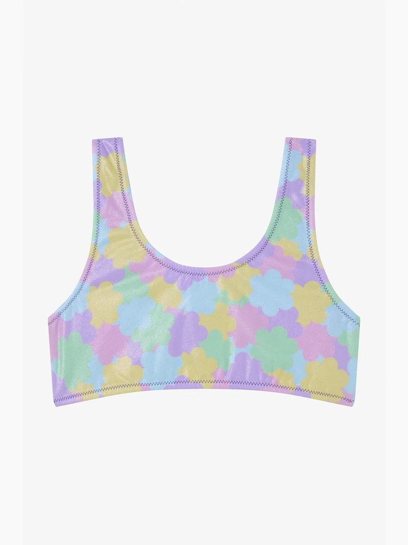 Conjunto de biquíni menina shiny flower com folhos e halter penti Lavanda - Kiabi