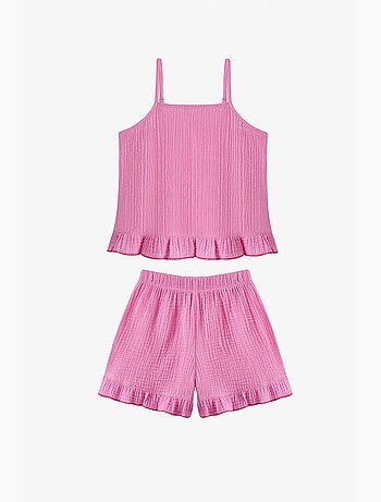 Conjunto de biquíni pinky com folhos penti