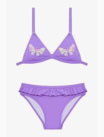 Conjunto de biquíni triangular com folhos butterfly para menina penti