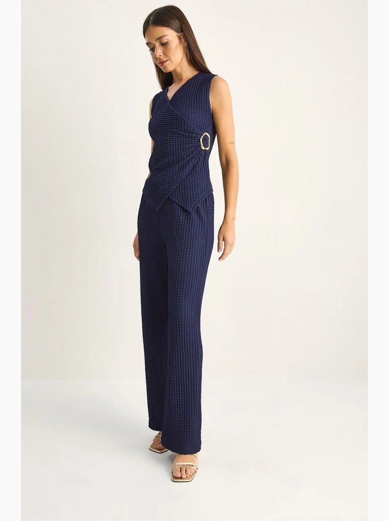 Conjunto de blusa canelada sem mangas e calças de perna larga lucci Azul-marinho - Kiabi