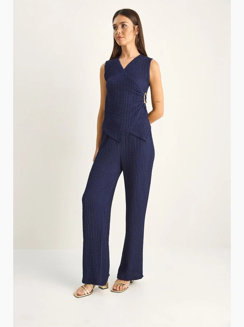 Conjunto de blusa canelada sem mangas e calças de perna larga lucci Azul-marinho - Kiabi