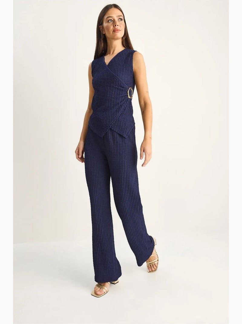 Conjunto de blusa canelada sem mangas e calças de perna larga lucci Azul-marinho - Kiabi