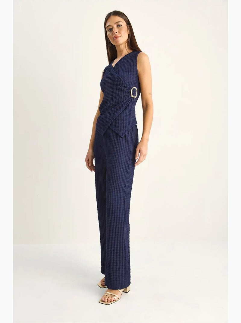 Conjunto de blusa canelada sem mangas e calças de perna larga lucci Azul-marinho - Kiabi