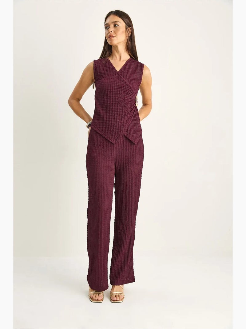 Conjunto de blusa canelada sem mangas e calças de perna larga lucci Vermelho bordô - Kiabi