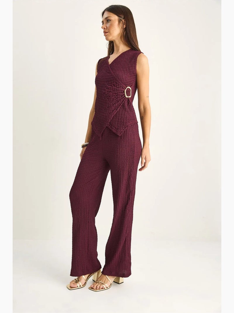 Conjunto de blusa canelada sem mangas e calças de perna larga lucci Vermelho bordô - Kiabi
