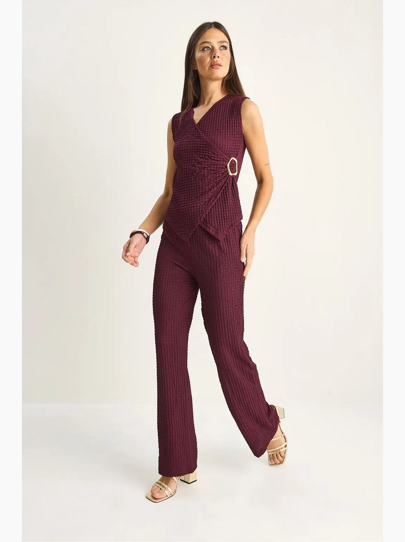Conjunto de blusa canelada sem mangas e calças de perna larga lucci Vermelho bordô - Kiabi