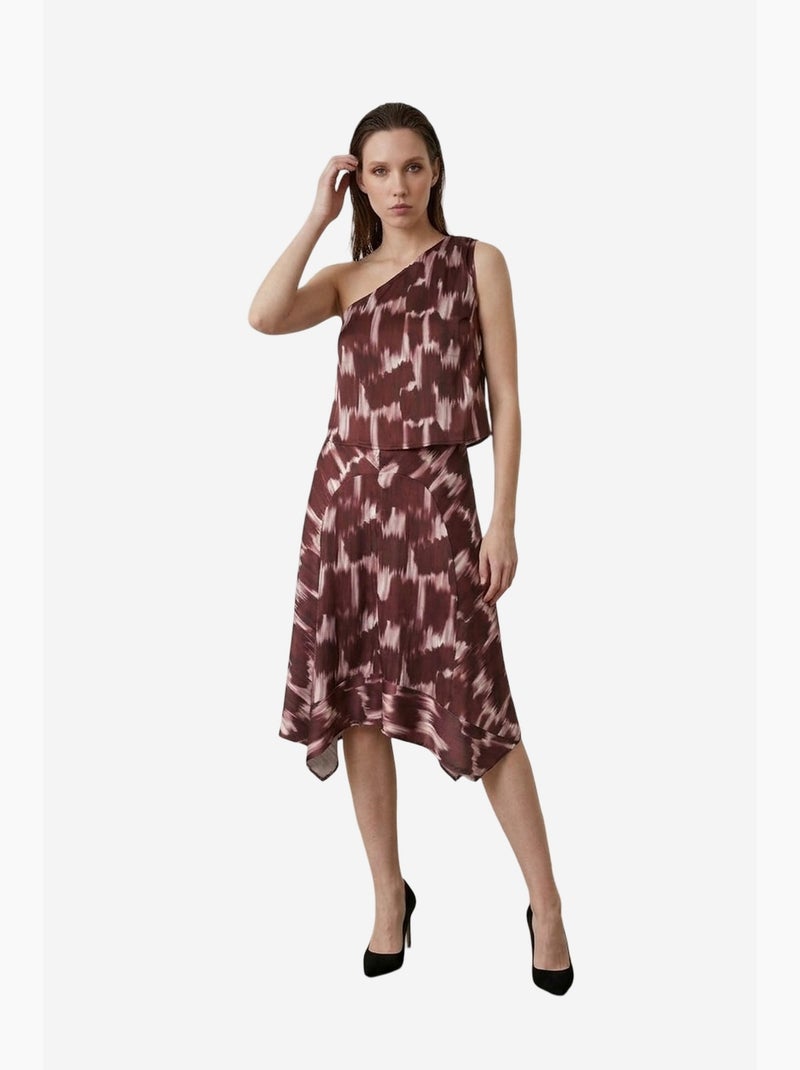 Conjunto de blusa de cetim assimétrica e saia midi my fashion Vermelho/Rosa - Kiabi
