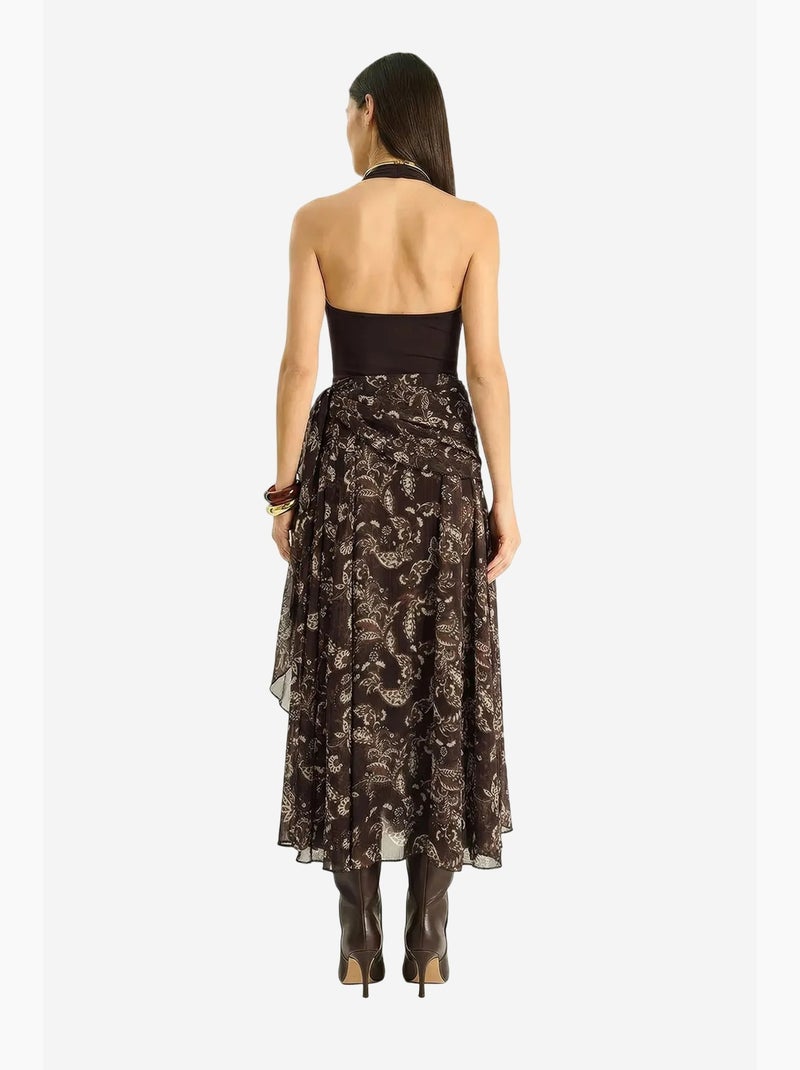 Conjunto de blusa de chiffon com estampado étnico e saia midi lucci Castanho-escuro - Kiabi