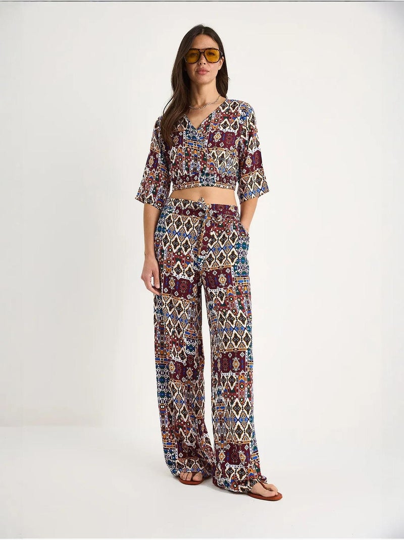 Conjunto de blusa e calças cropped estampadas lucci Vermelho bordô - Kiabi