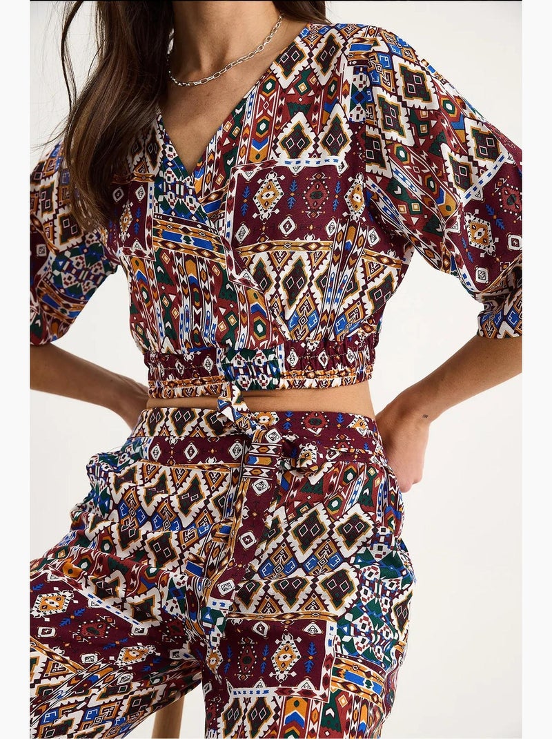 Conjunto de blusa e calças cropped estampadas lucci Vermelho bordô - Kiabi