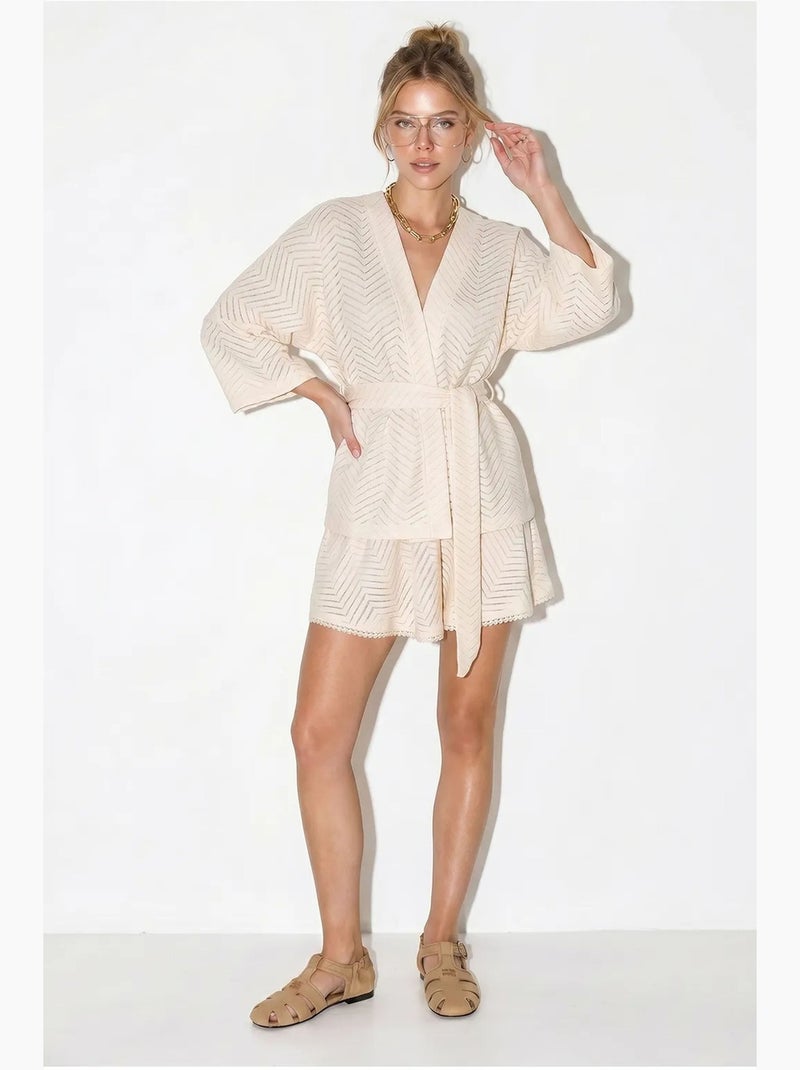 Conjunto de blusa e saia de algodão com padrão geométrico lucci Creme - Kiabi