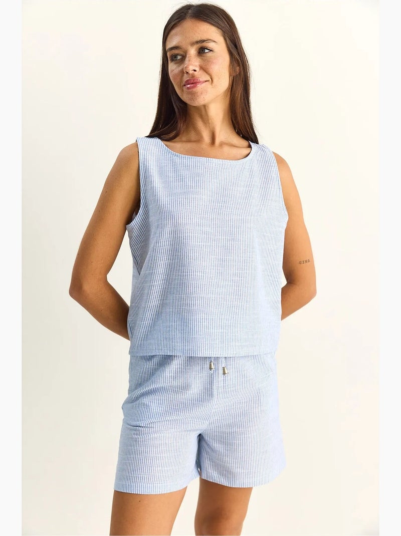 Conjunto de blusa e shorts de seersucker às riscas lucci Azul-céu - Kiabi