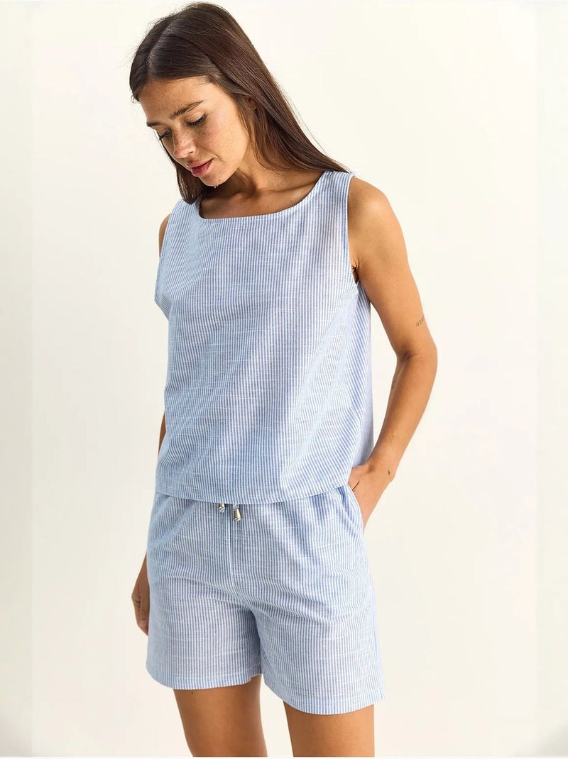 Conjunto de blusa e shorts de seersucker às riscas lucci Azul-céu - Kiabi