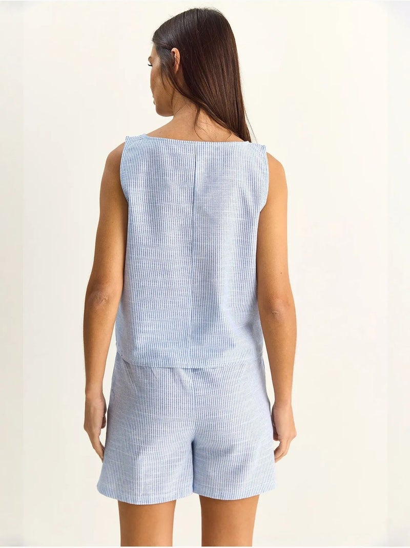 Conjunto de blusa e shorts de seersucker às riscas lucci Azul-céu - Kiabi