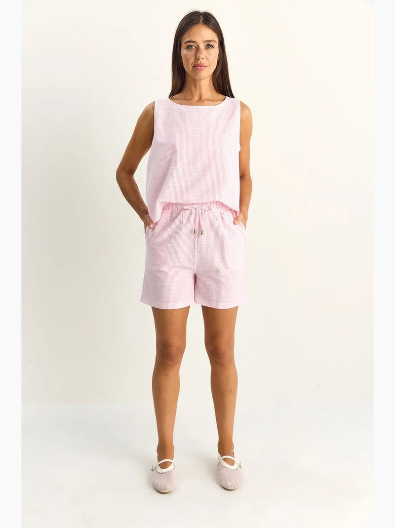Conjunto de blusa e shorts de seersucker às riscas lucci Rosa-claro - Kiabi