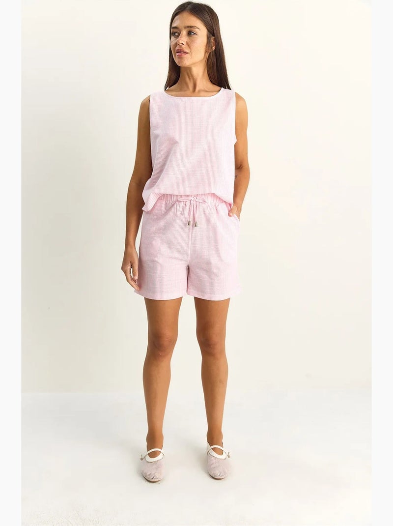 Conjunto de blusa e shorts de seersucker às riscas lucci Rosa-claro - Kiabi