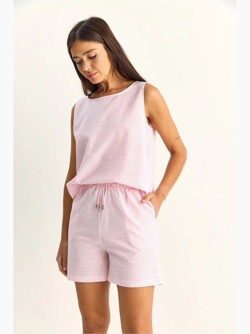 Conjunto de blusa e shorts de seersucker às riscas lucci - Kiabi