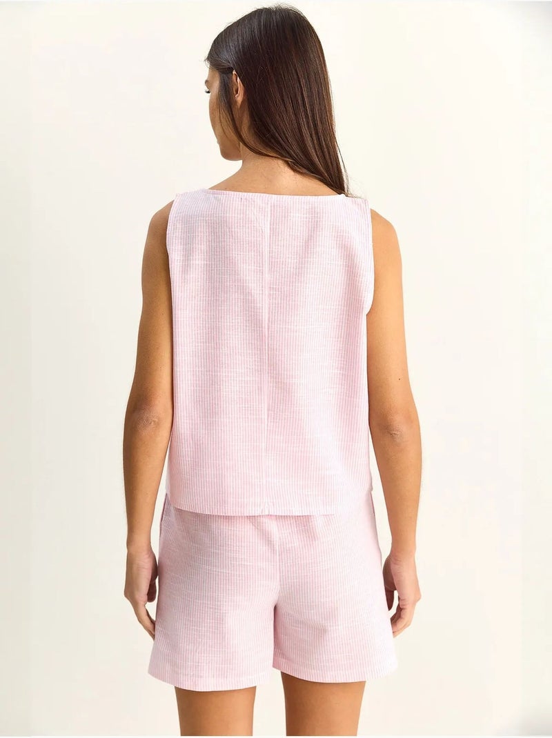 Conjunto de blusa e shorts de seersucker às riscas lucci Rosa-claro - Kiabi