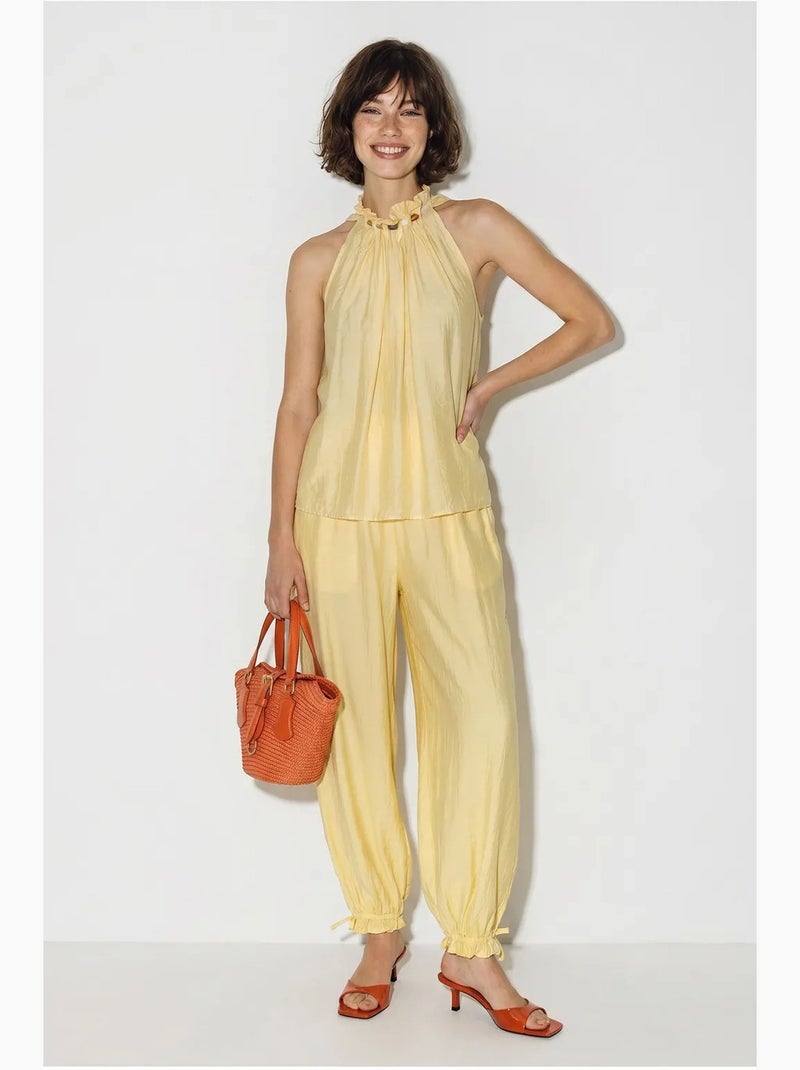 Conjunto de blusa halter e calças de cintura alta lucci Amarelo-limão - Kiabi