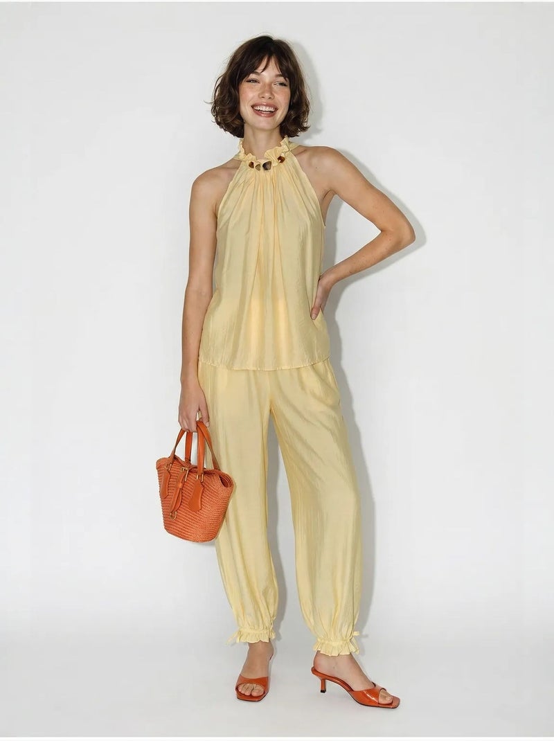Conjunto de blusa halter e calças de cintura alta lucci Amarelo-limão - Kiabi