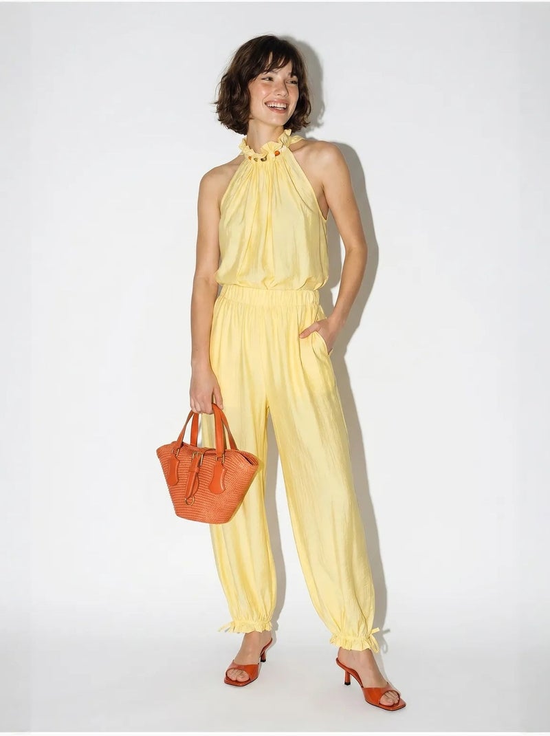 Conjunto de blusa halter e calças de cintura alta lucci Amarelo-limão - Kiabi