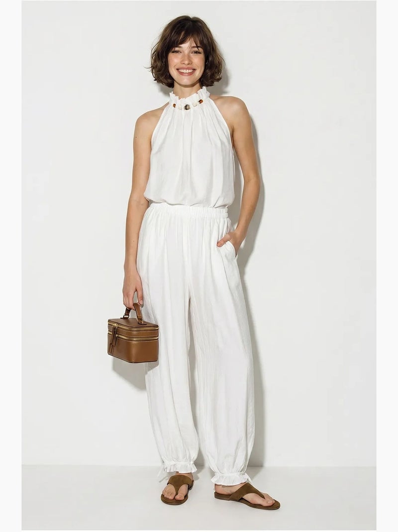 Conjunto de blusa halter e calças de cintura alta lucci Branco - Kiabi