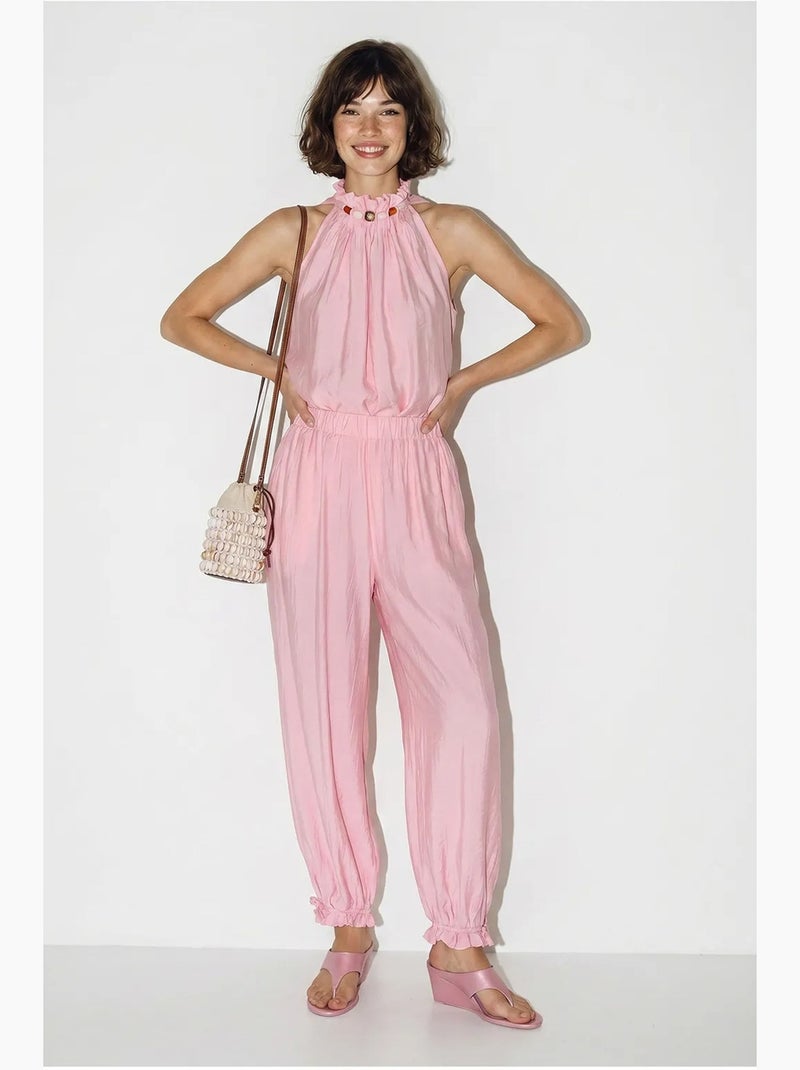 Conjunto de blusa halter e calças de cintura alta lucci Rosa - Kiabi