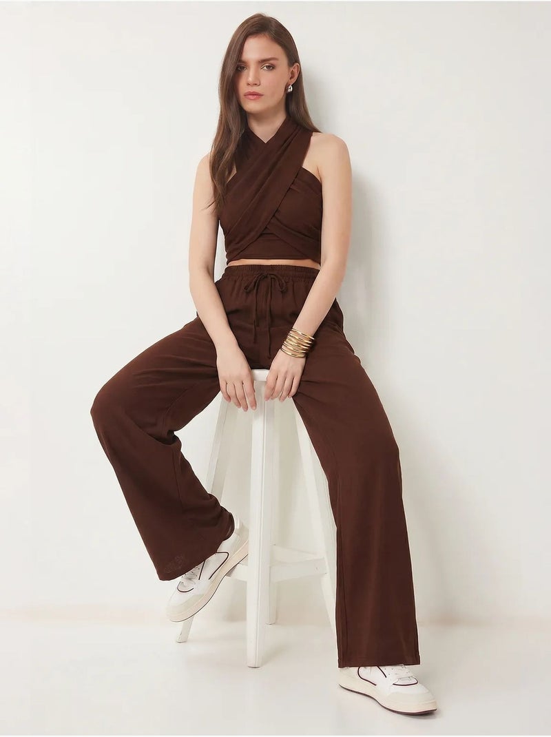 Conjunto de blusa halter e calças de perna larga istanbul Castanho - Kiabi