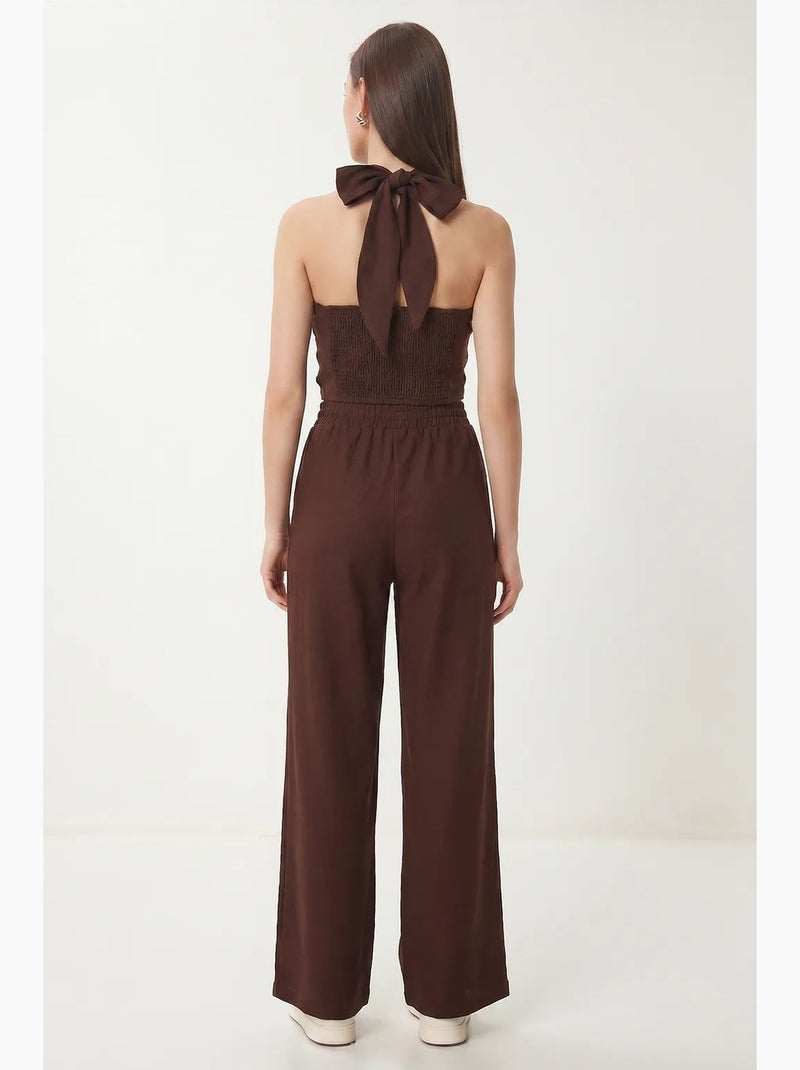 Conjunto de blusa halter e calças de perna larga istanbul Castanho - Kiabi