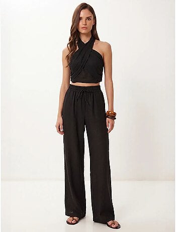 Conjunto de blusa halter e calças de perna larga istanbul