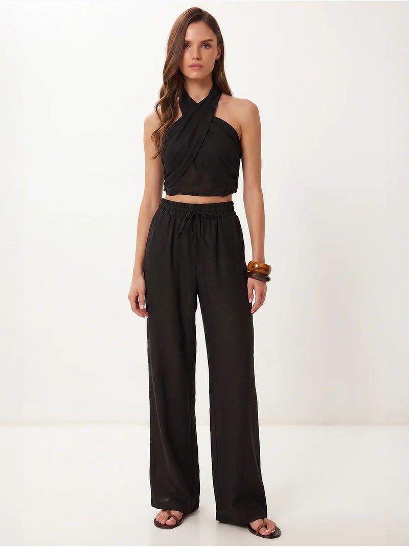 Conjunto de blusa halter e calças de perna larga istanbul Preto - Kiabi